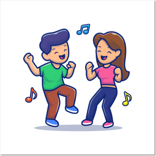 Couple Man And Woman Dancing With Music Posters and Art